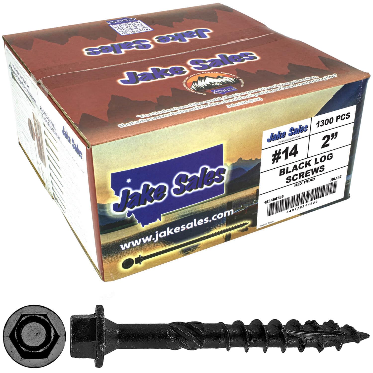 Jake Sales #14 X 2 Heavy Duty Black Timber/Log/Landscaping Wood Screws - Exterior Coated Heavy Duty Screws. 1 x Full Box - 1,300 Screws