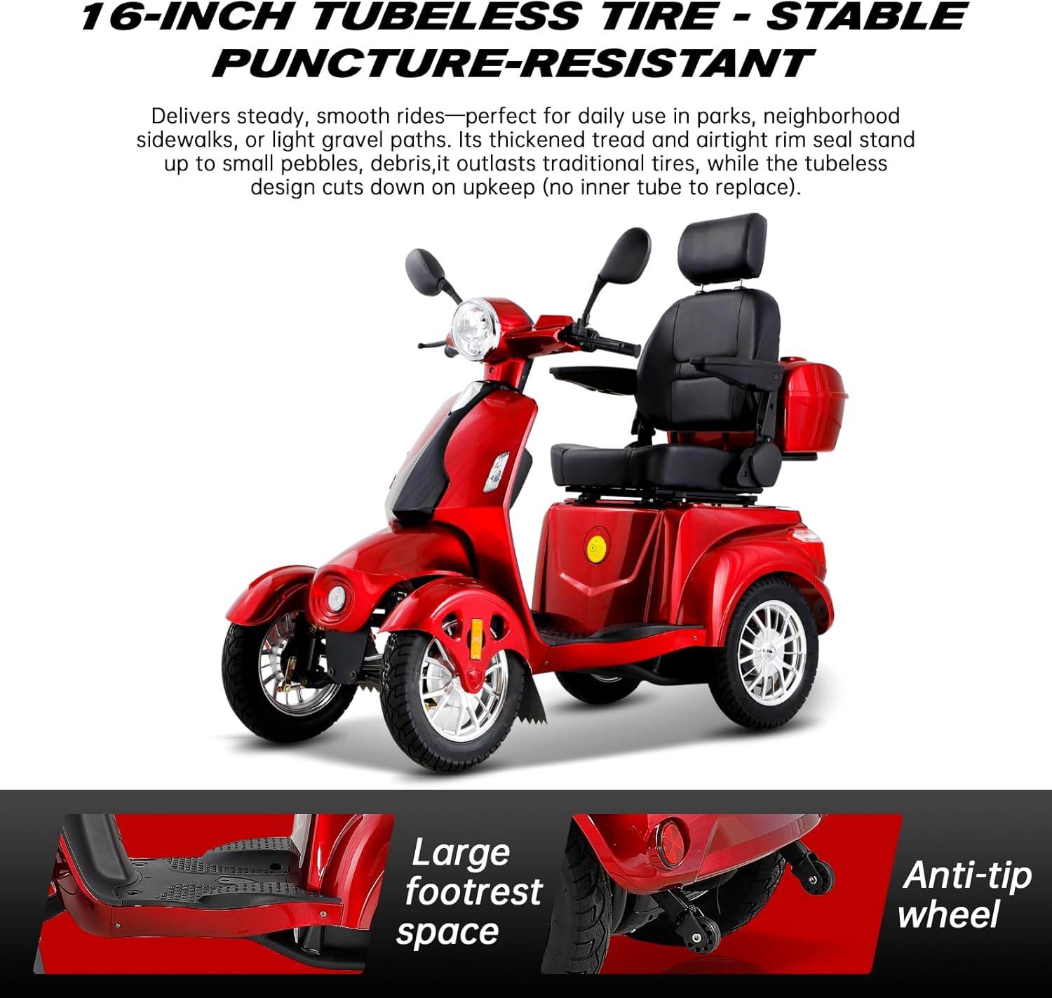 Heavy Duty 4 Wheel Mobility Scooters for Seniors & Adults 500lbs Capacity - Electric Powered Chair - 1000W All Terrain Fast Mobility Scooter for Travel w/Long Range Battery Remote Key