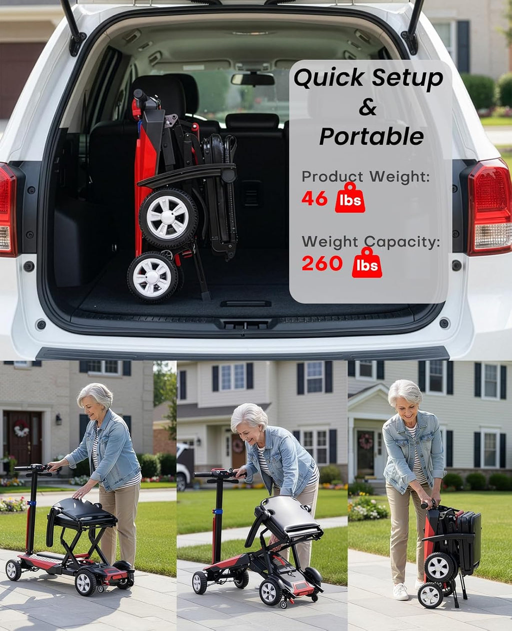 4-Wheel Mobility Scooter for Seniors, Foldable, 12-Mile Range | Auto Brake System for Enhanced Safety