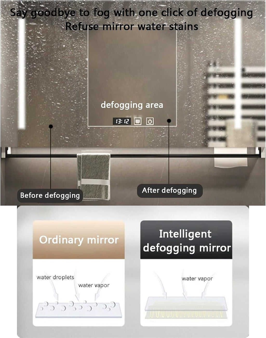 Smart medicine cabinet with mirror and led lights,bathroom vanity mirror with storage,One-click defogging,Rectangular Medicine Cabinets with Towels Bar,Medicine Cabinet Wall Mounted Touch Switch ( Col