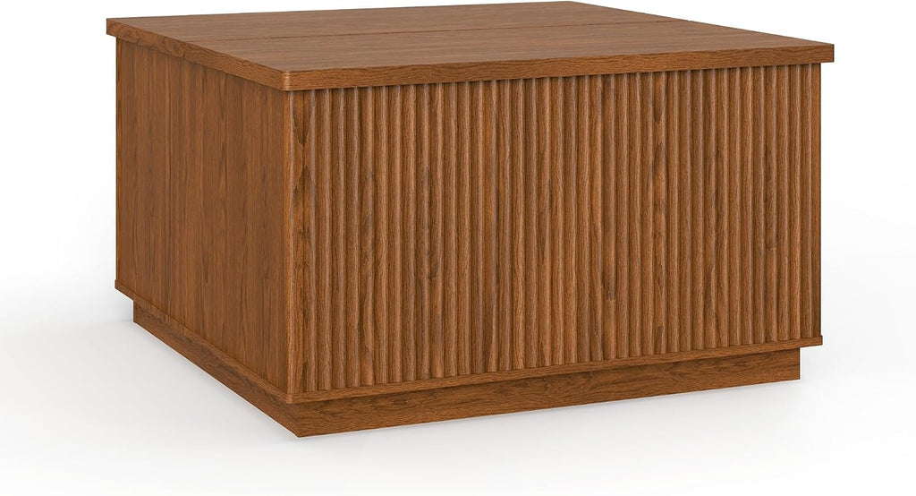 Fluted Coffee Table with Lifting Top, 31.5' Square Coffee Table with Storage, Mid Century Modern Center Table for Living Room, Home Office, Brown