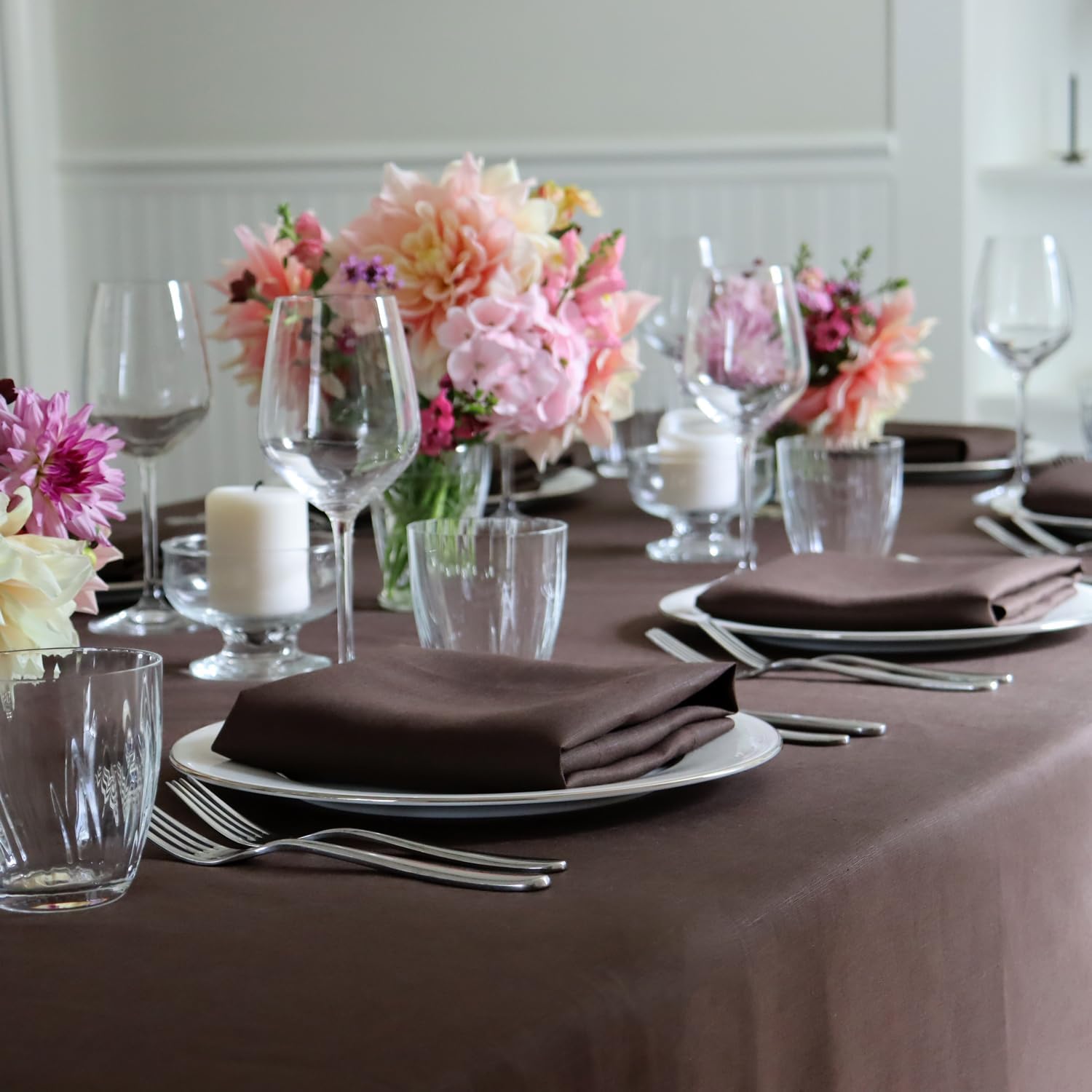 Huddleson Chocolate Brown Linen Tablecloth 66x126 Luxury Italian Linen Rectangle Rectangular Table Cloth Sewn in US