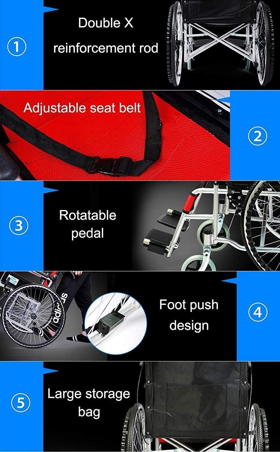 Wheelchair High-Carbon Steel, Fold Old Man Light Manual Inflatable Tire Convenient Manual Scooter,Portable