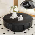 Round Coffee Table with Storage for Living Room Modern Black Fluted Drum Coffee Table 31.4 inch Low Round Storage Coffee Tables for Living Room (Black A, 31.4')