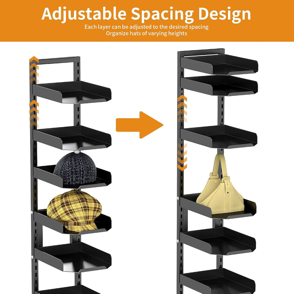 tonchean 12 Tier Floor Standing Hat Rack, 76 Inch Adjustable Hat Display Stand Holds 120+ Hats, Heavy Duty Metal Cap Organizer & Hat Holder for Home, Retail Store, Closet
