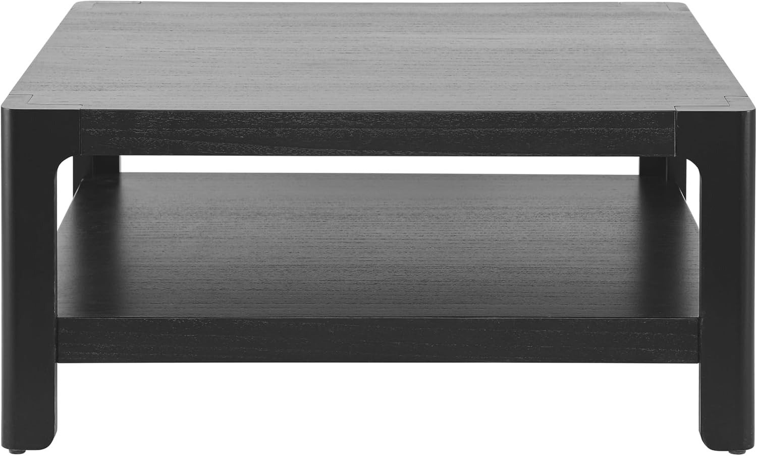 Henf 34.7' Square Coffee Table, Large 2-Tier Solid Wood Coffee Table with Open Storage Shelf and Soft Rounded Corner, Wood Cocktail Center Tea Coffee Tables for Living Meeting Room,Black