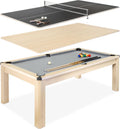 GoSports 3 in 1 Pool, Dining, & Table Tennis Combo Table and Storage Benches - 7 ft or 8 ft - Convertible Billiards and Table Tennis with Accessories