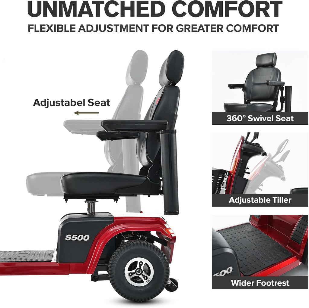 Mobility Scooters for Seniors & Adults 500 Lb Weight Foldable,Heavy Duty 4 Wheel Powered Scooter,Portable Disability Electric Wheelchair,500W Motor,52AH Battery,25 Miles Range,Rear Basket,red