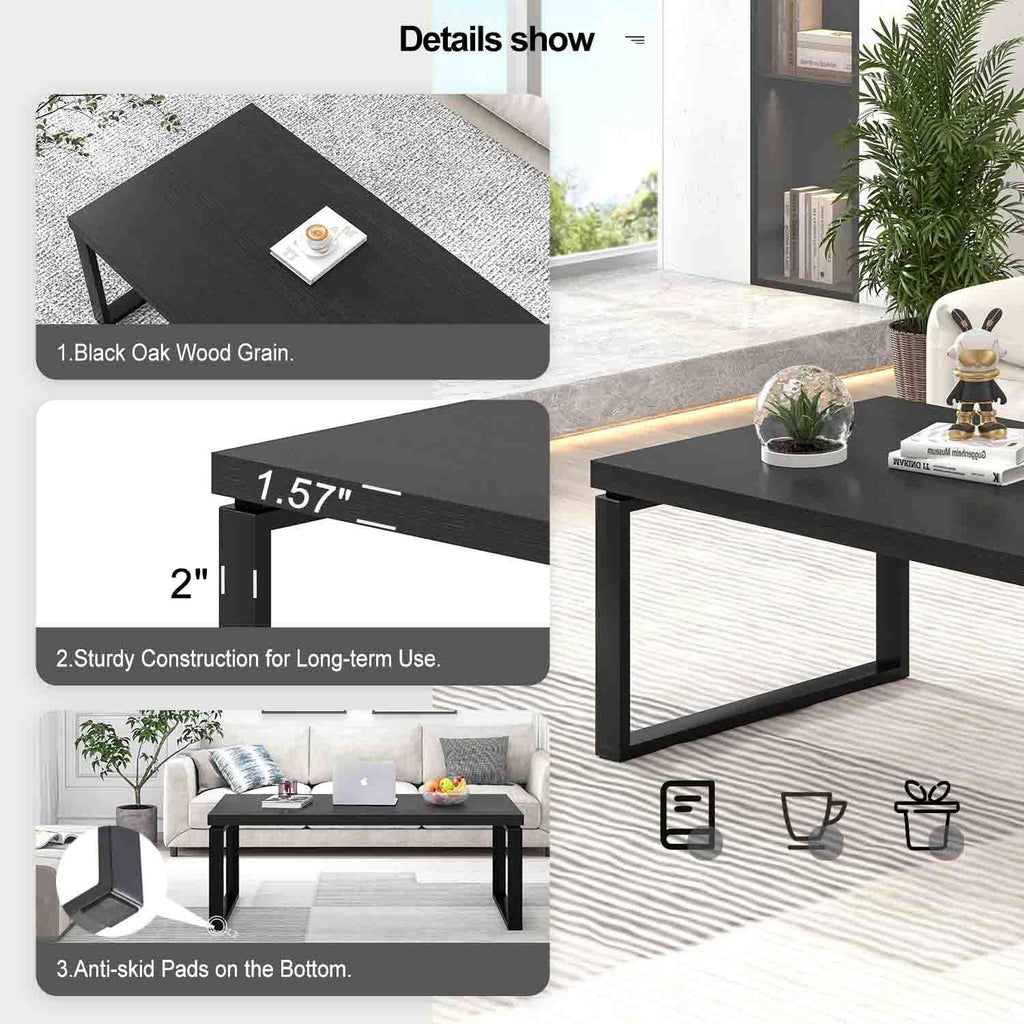 EXCEFUR Black Coffee Table, Modern Rustic Center Table for Living Room, Industrial Rectangle Cocktail Tea Table for Home Office, 47 Inch