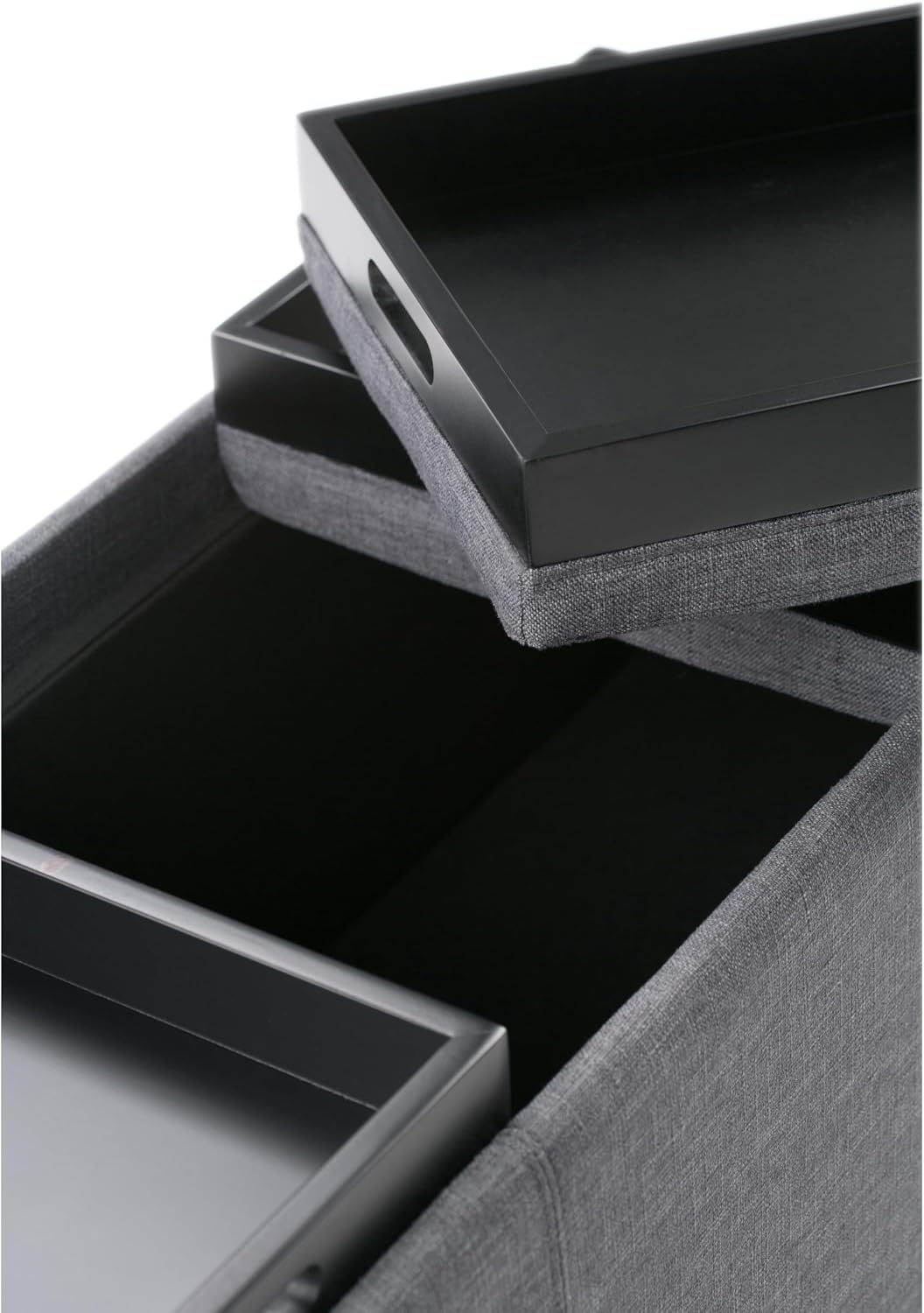 SIMPLIHOME Avalon Storage Ottoman - 42 inch Wide Upholstered Linen Look Fabric Rectangular Flip-Top Ottoman in Slate Grey, Contemporary Coffee Table Ottoman for Living Room with Hidden Storage