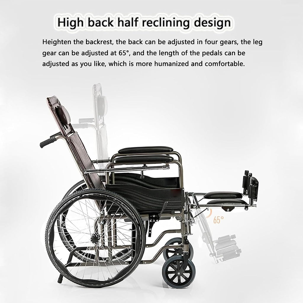 Reclining Wheelchair Commode Steel Bathroom Transport Shower Chair Foldable Lightweight Manual Wheelchair W/Dining Table Toilet Chair Scooter for Elderly