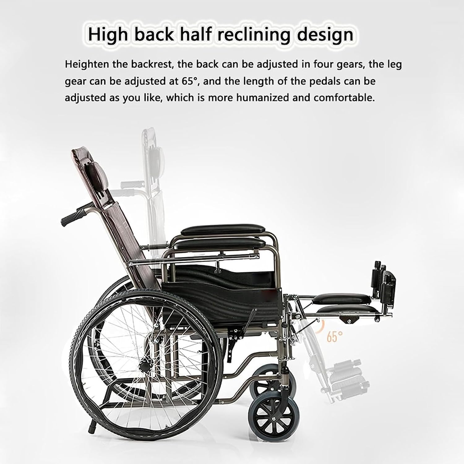 Reclining Wheelchair Commode Steel Bathroom Transport Shower Chair Foldable Lightweight Manual Wheelchair W/Dining Table Toilet Chair Scooter for Elderly
