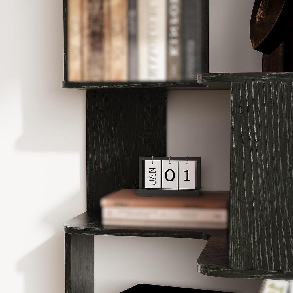 Corner Bookshelf with Drawers,66.9' L Shaped Tall Bookshelf and Bookcase,5 Tier Corner Bookcase with Storage Display Shelf Stand for Home Office, Study,Living Room, Bedroom (Black-Corner Bookshelf)