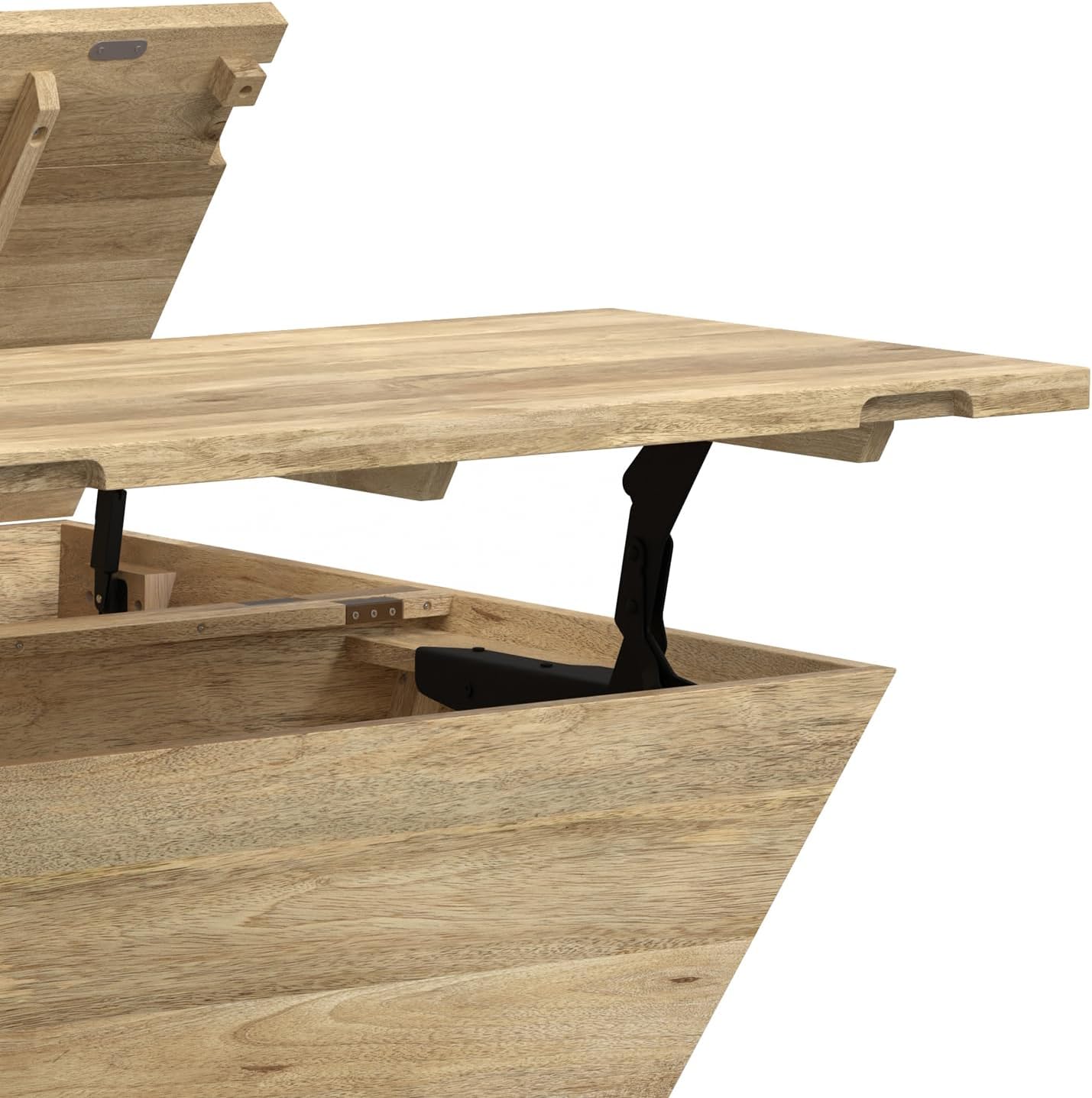 SIMPLIHOME Abba 36-inch Wide Solid Mango Modern Lift Top Square Coffee Table with Dual Lift Panels and 2 Storage Compartments in Natural for Living Room