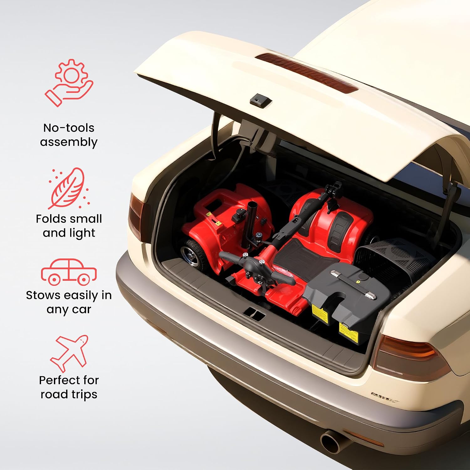 Mobility Scooters for Senior Adults, 15 Mile Electric Mobility Scooter with Detachable Battery, 4 Wheels Foldable Mobility Scooter with LED Headlights and USB Charging Port, 300 lbs Capacity (Red)