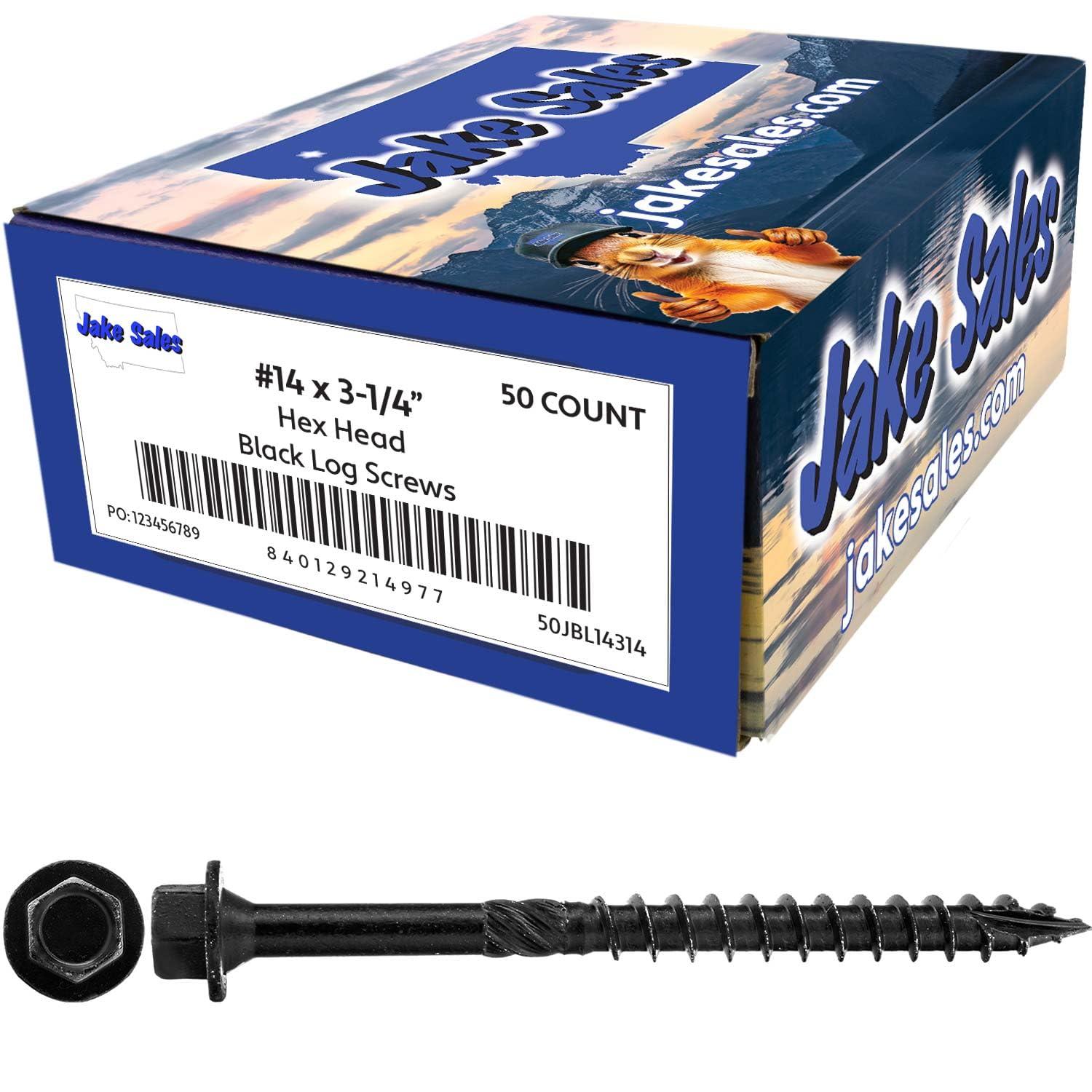 Jake Sales #14 X 3-1/4' Heavy Duty Black Timber/Log/Landscaping Wood Screws - Exterior Coated Heavy Duty Screws. 10 x 50 Count Boxes - 500 Screws