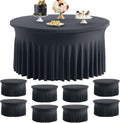8 pk Black Spandex Round Tablecloths 60 inch with Ruffled Skirt, Wrinkle Free High-Stretch 120 inch Table Cloth Fitted 5ft Round Elastic Spandex Table Covers for Party Graduation Banquet Dinning