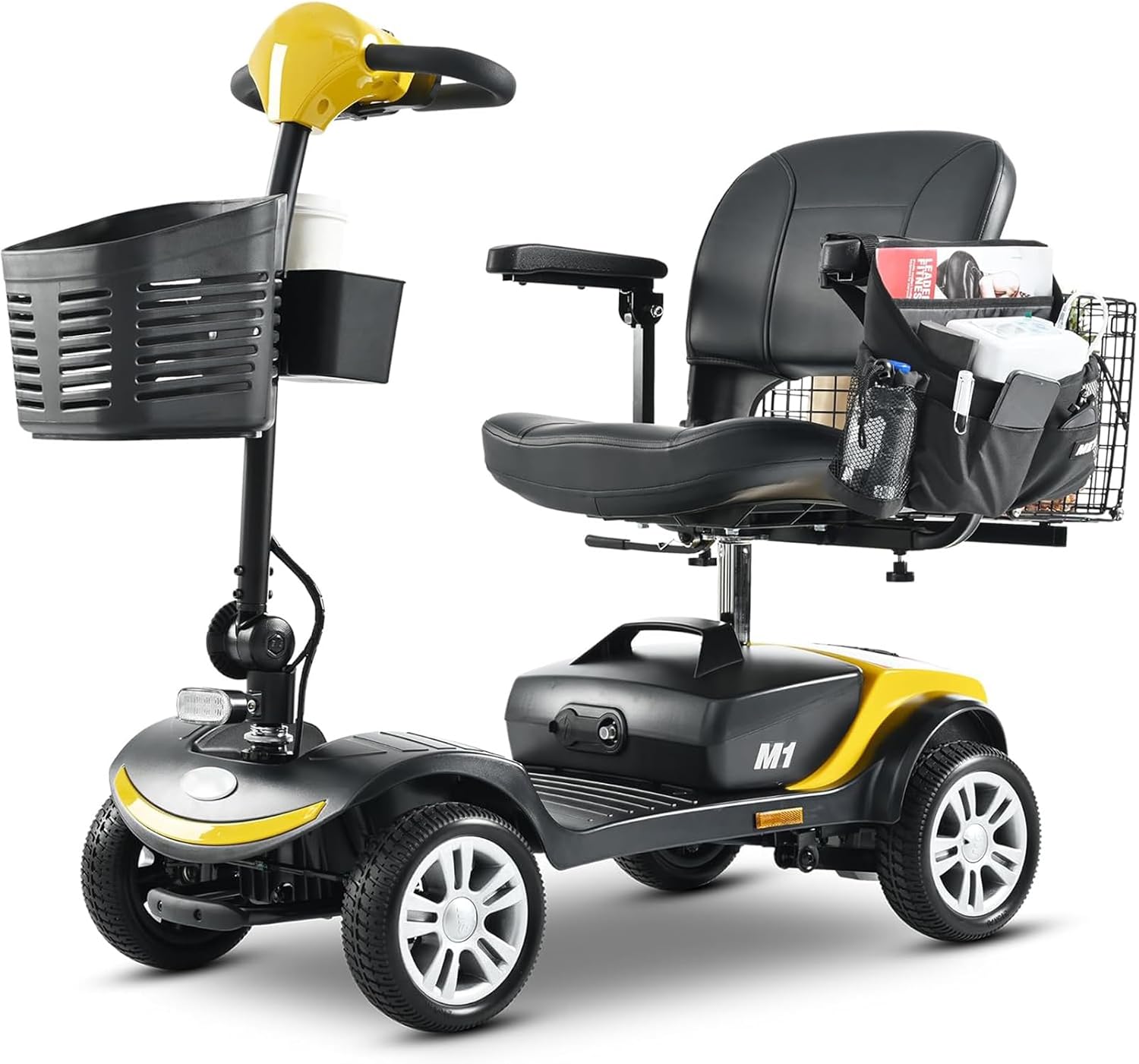Mobility Scooters for Seniors & Adults 400 Lb Weight Capacity,Lightweight Portable 4 Wheel Powered Scooter,Foldable Disability Electric Wheelchair,Add A Rear Car Basket,Shoulder Bag,Yellow
