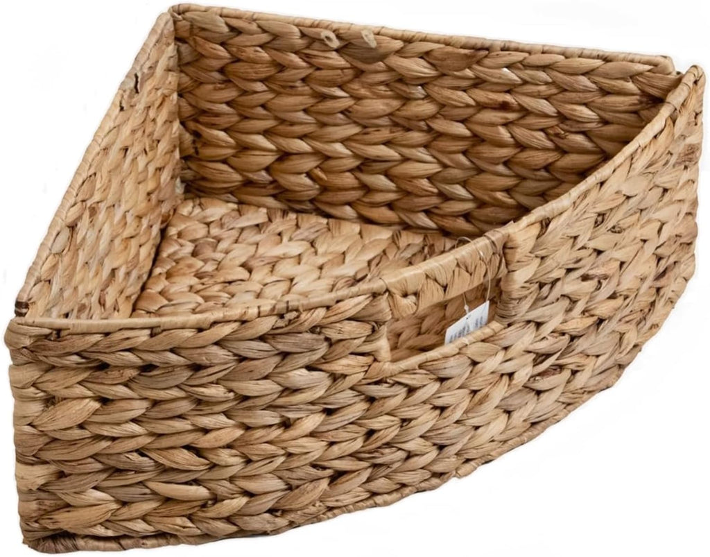 eHemco Hampton Meadows 4 Tier X-Side Corner Table Storage Cabinet with 4 Wicker Baskets, Walnut
