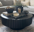31.49'' Black Round Coffee Table Modern Wood Coffee Table for Living Room, Contemporary Circle Fluted Drum Style, Easy Assembly, Black (ø31.49'' x 13.77'')