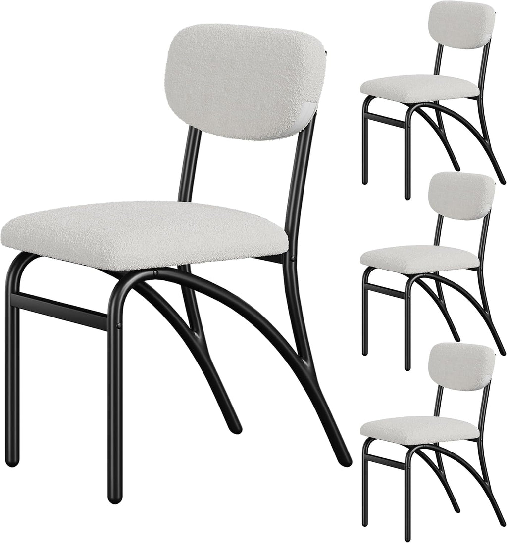 GarveeHome Beige Dining Chairs Set of 4, Boucle Upholstered Kitchen Chair, Modern Dining Chairs with Metal Legs for Living Room, Dining Room, Kitchen,4 Lambswool Fabric Beige Chairs