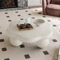 35.03' Cloud Coffee Table for Living Room Unique Coffee Table Modern Low Coffee Tables Cute Center Table with 3 Ball Legs for Small Space Apartment Cream Flower-White