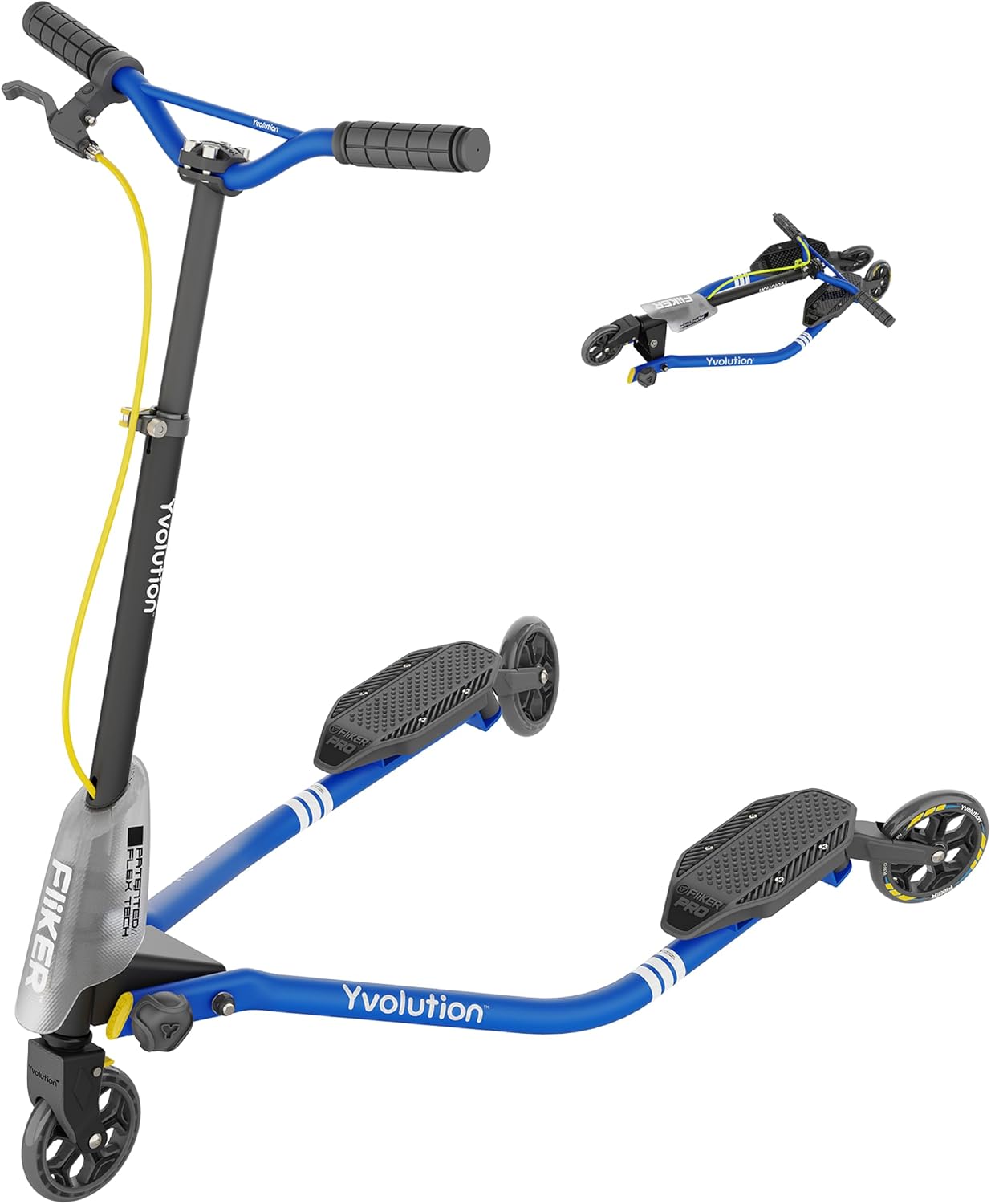 Yvolution Fliker Pro Kids Drift Scooter, Adjustable Handlebar in 3 Heights, 3 Wheels, for Boys and Girls Age 7+ Years Old, Max User Weight 220lbs/100kg