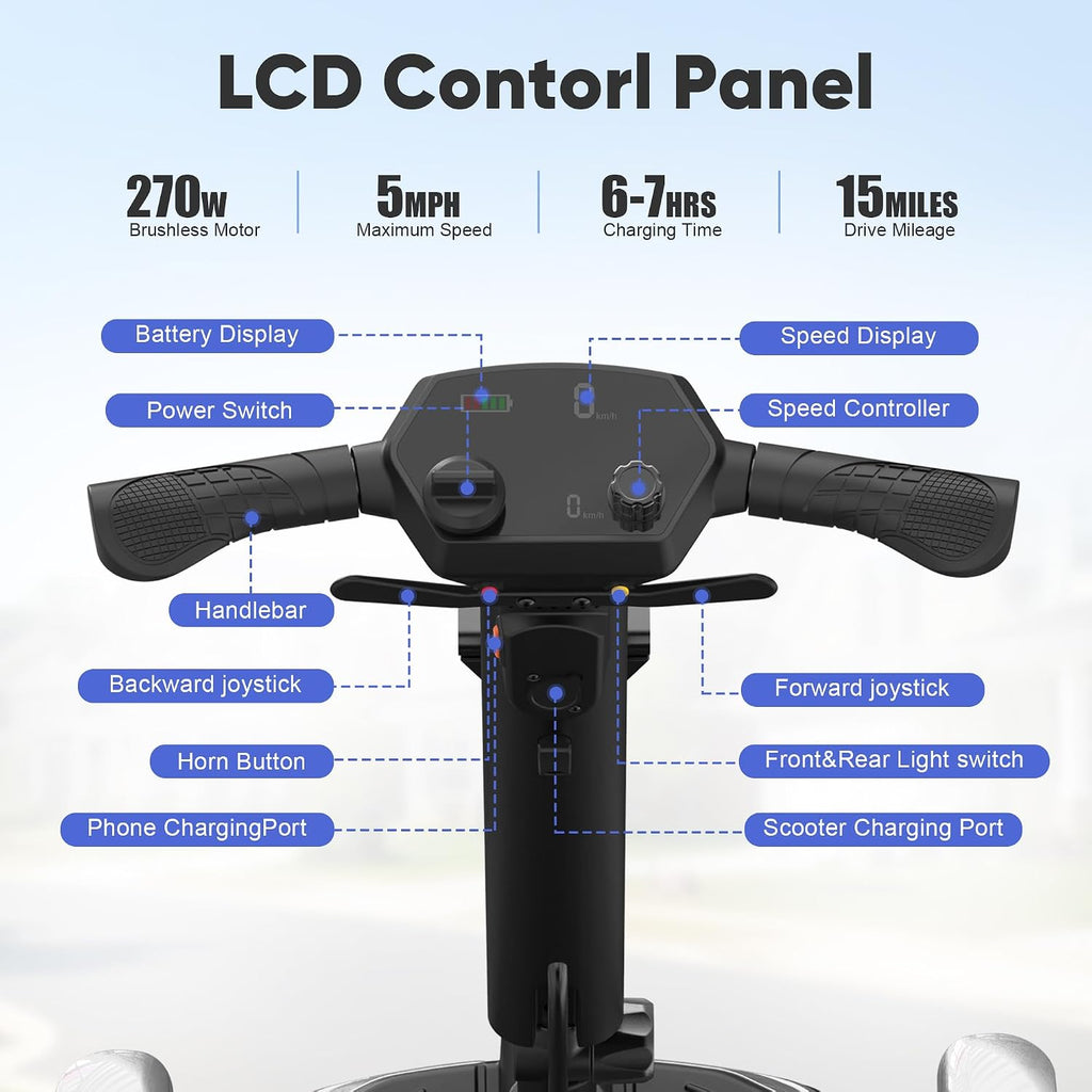 4 Wheels Mobility Scooters for Seniors,39LBS Light Frame&15 Miles Travel Range&350LBS Capacity&270W Brushless Motor Powered Wheelchair Folding Electric Scooter&Dust Cover&LED Lights&Auto Brake-Black
