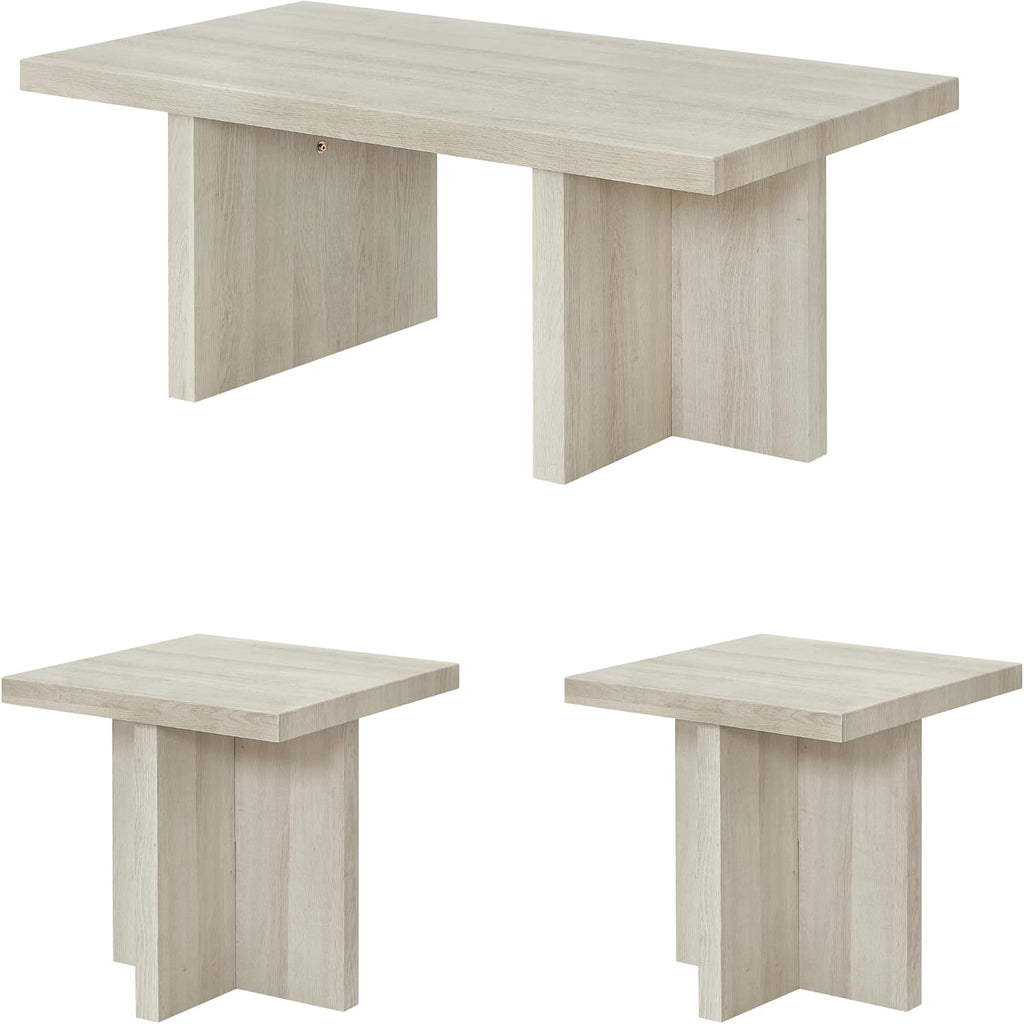 Roundhill Furniture Mchome 3-Piece Coffee Table Set, Coffee Table and Two End Tables, White Finish