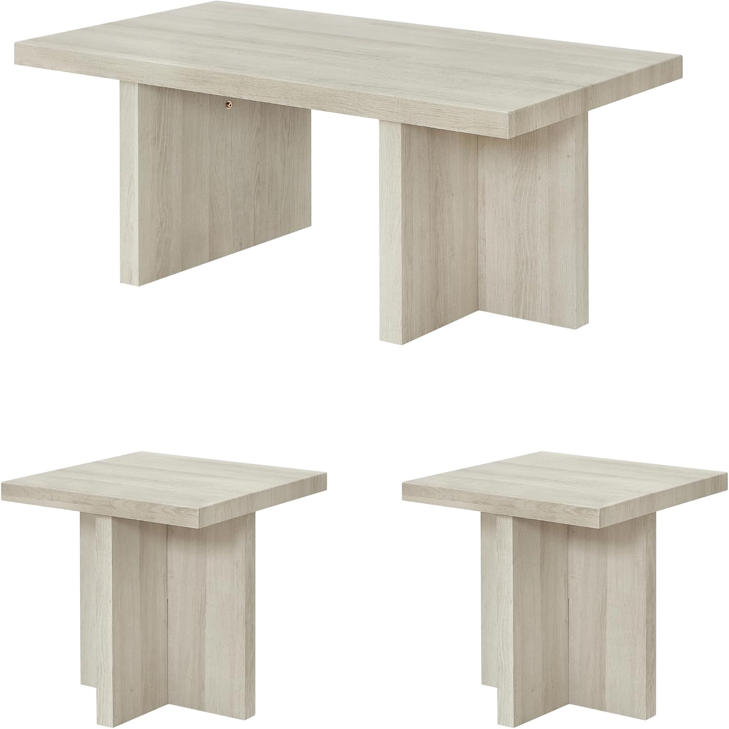 Roundhill Furniture Mchome 3-Piece Coffee Table Set, Coffee Table and Two End Tables, White Finish