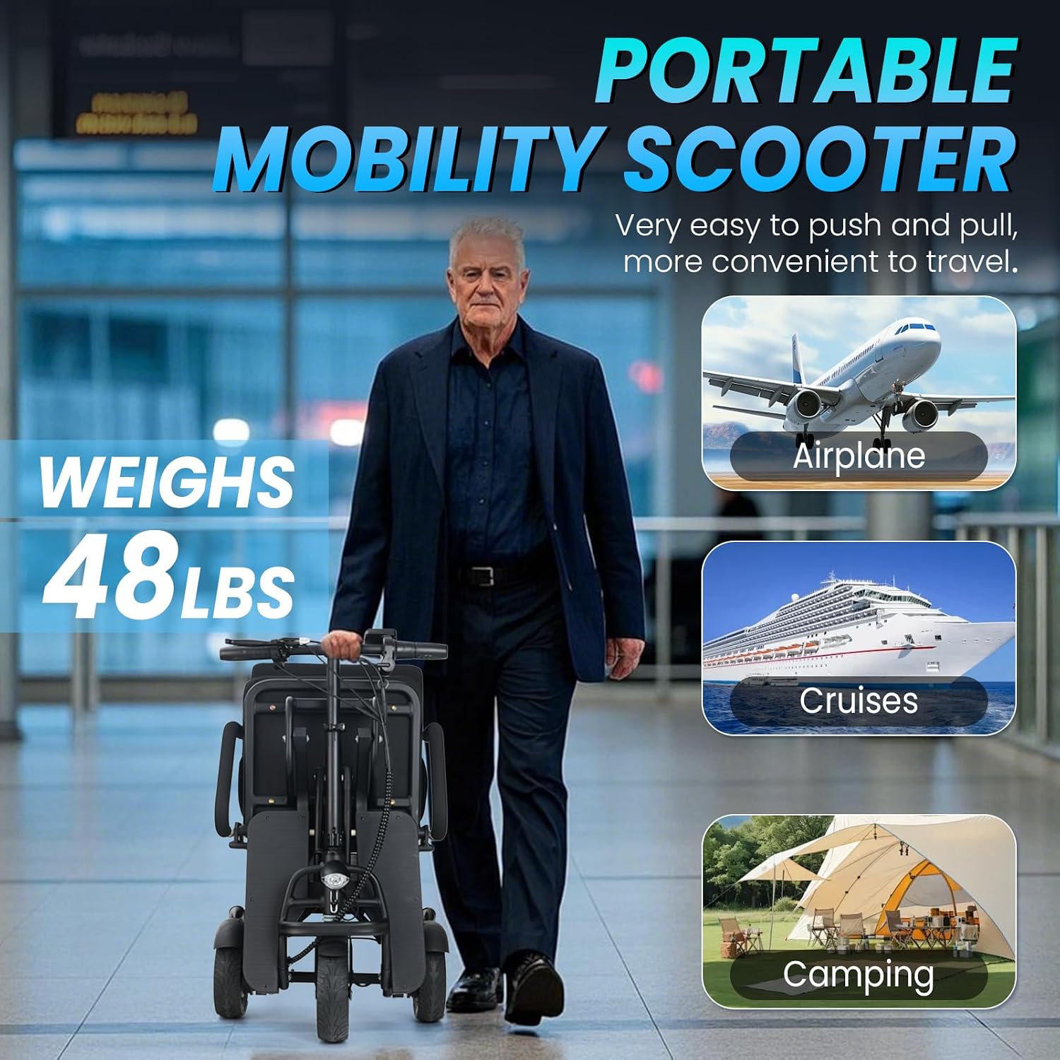 2026 New Upgrade Folding Mobility Scooters for Adults, 9.32mph 3 Wheel Ultra Lightweight Travel Portable Power Scooters for Seniors, with Automatic Cruise Control, with Basket & Cup Holde, Dust Cover
