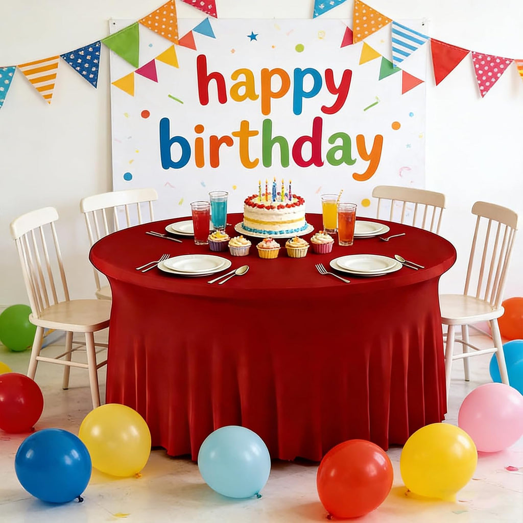 10 Pack Red Spandex Round Tablecloths for 60inch Tables, 120 Inch Stretchy 5ft Round Fitted Tablecloth Wrinkle Free Washable Table Cloths Table Covers with Skirt for Wedding Party Birthday Banquet