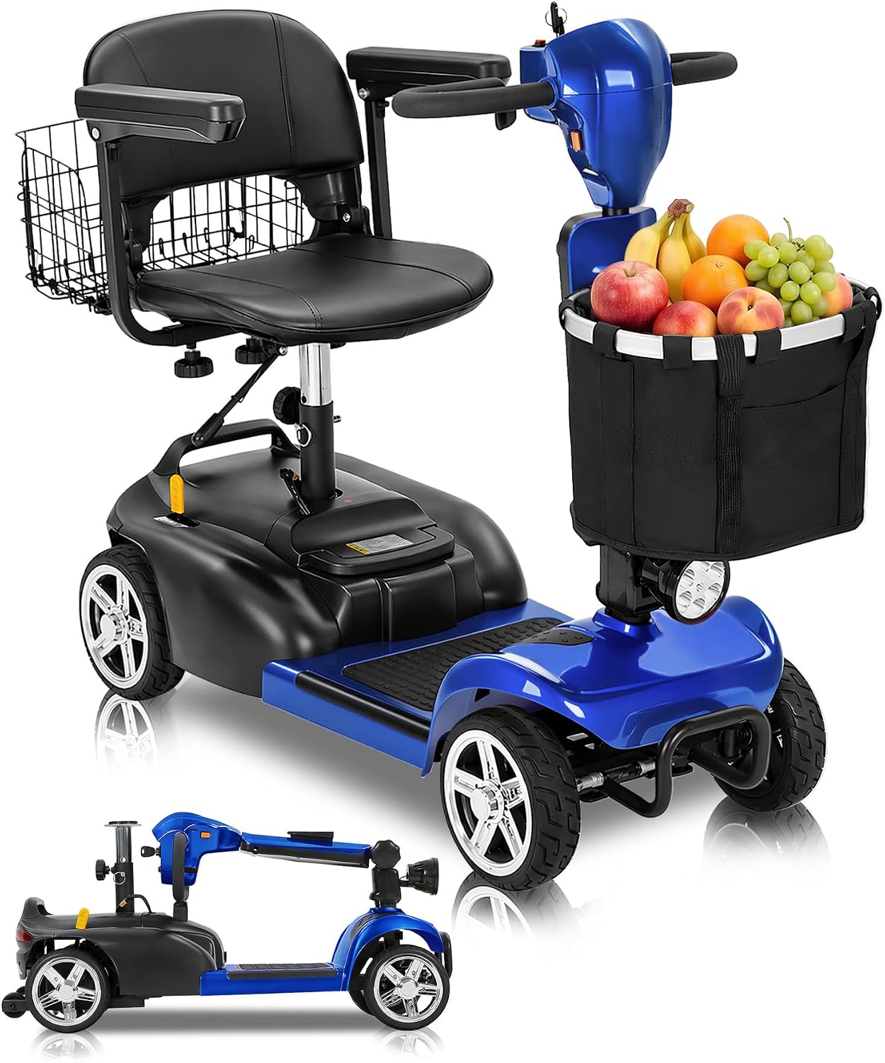 Ecomobi 20-45 Miles Mobility Scooter for Seniors & Adults, 4 Wheel Motorized Mobility Scooter for Travel, Removable Lithium Battery, 350W Motor, Dual Baskets, 300 lb Capacity, GPS Tracker,Blue,18ah