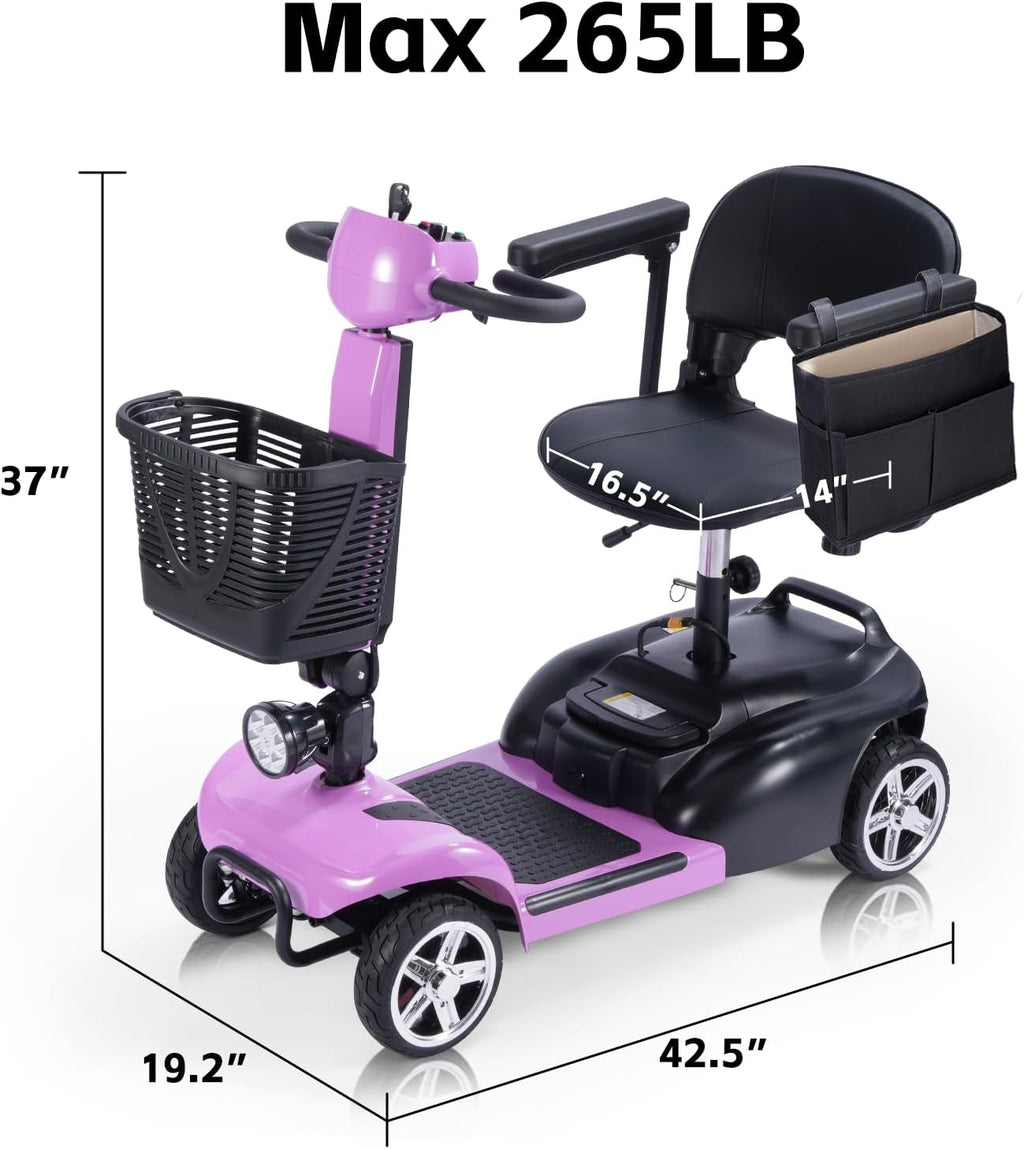SAYYEAH 4 Wheels Mobility Scooter for Adults&Seniors, Max Speed:6mph, Mobility Scooter for Travel, with LED Headlights and Basket, Charger Included, (Purple/red/Blue/Silver) (Purple Plus)