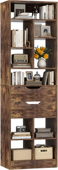 Armocity 9-Tier Tall Bookshelf with 2 Drawers, 79.7' Narrow Freestanding Bookcase, Space-Saving Wood Display Shelves Storage for Living Room, Home Office Bedroom, Rustic Brown
