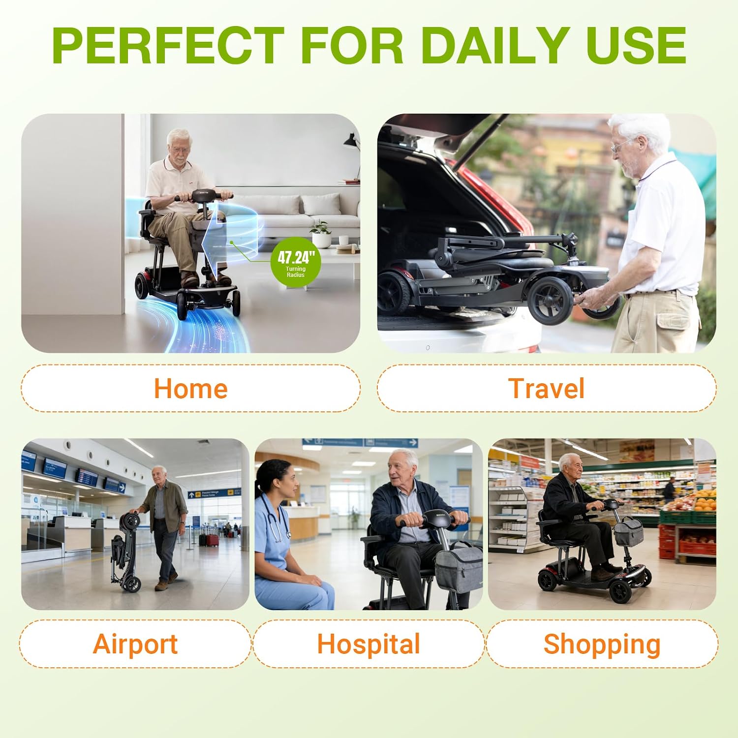 ScootNGo Mobility Scooter for Seniors & Adults Foldable, Airline Approved, 44Lbs Lightweight 4 Wheel Electric Scooter, Portable for Travel, with Removable Battery & USB Port