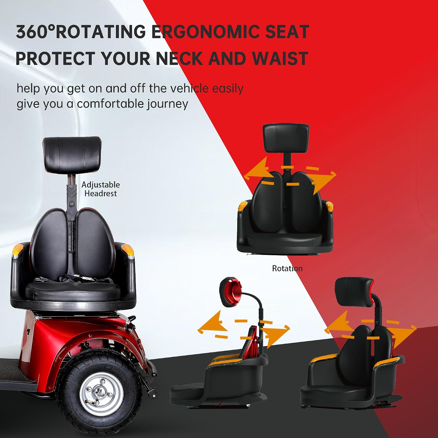 Mobility Scooters for Seniors & Adults 400 Lb Weight All Terrain,Heavy Duty Foldable 4-Wheel Powered Scooter,Disability Electric Wheelchair with Lightweight Frame,Electromagnetic Brake,Red