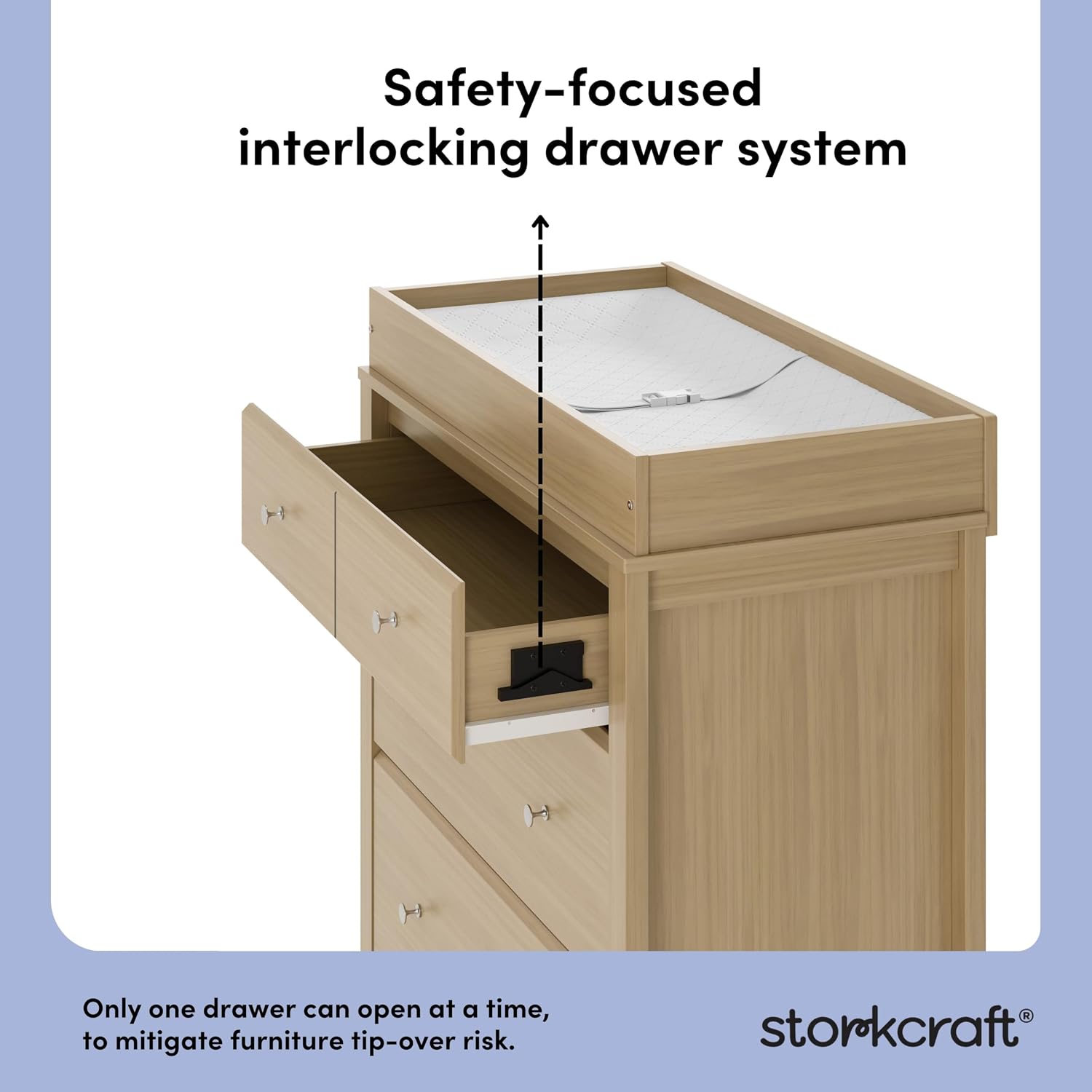 Storkcraft Horizon 3 Drawer Chest with Removable Changing Topper (Driftwood) – GREENGUARD Gold Certified Nursery Dresser, Kids' Storage Chest with Organizer, Durable and Stylish 3-Drawer Design