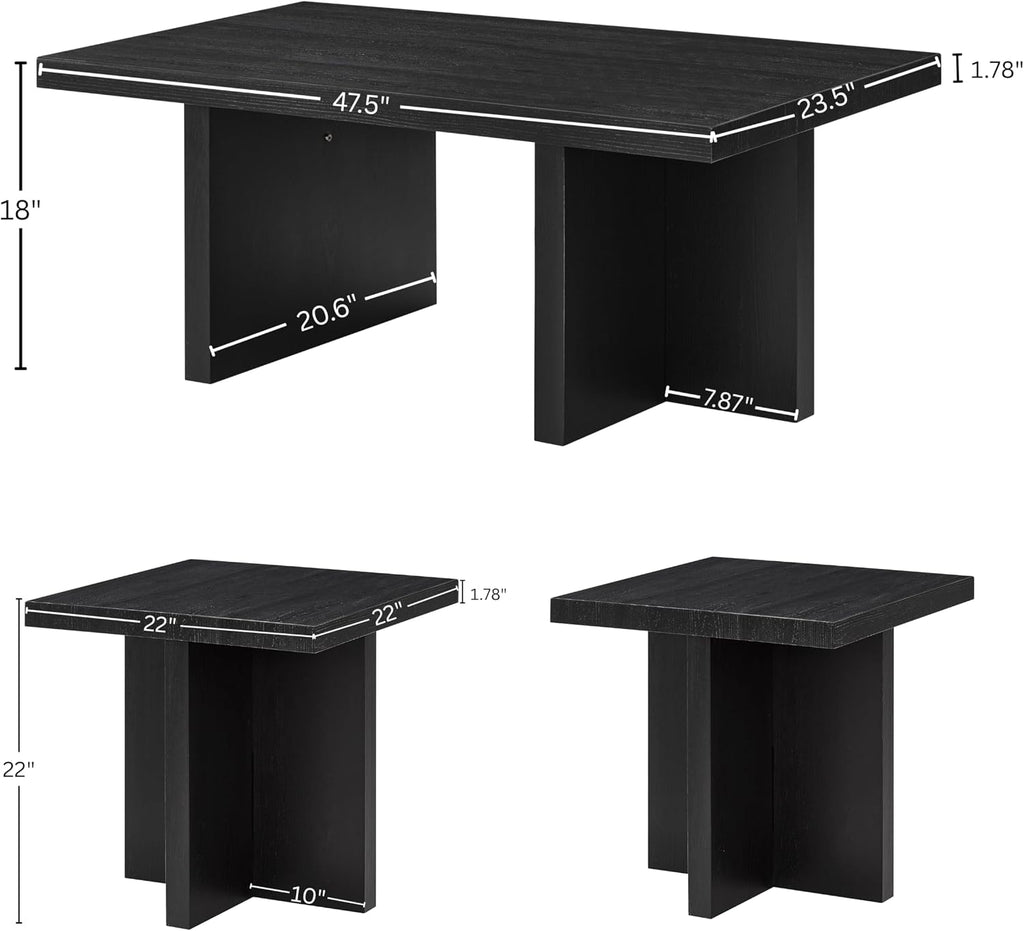 Roundhill Furniture Mchome 3-Piece Coffee Table Set, Coffee Table and Two End Tables, Black Finish