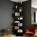 Rotating 9-Tier Bookshelf, Metal Spine Book Tower with 360° Spin, Tall Narrow Corner Bookcase, Floor Standing Storage Shelf for Bedroom, Living Room, Home Office Black