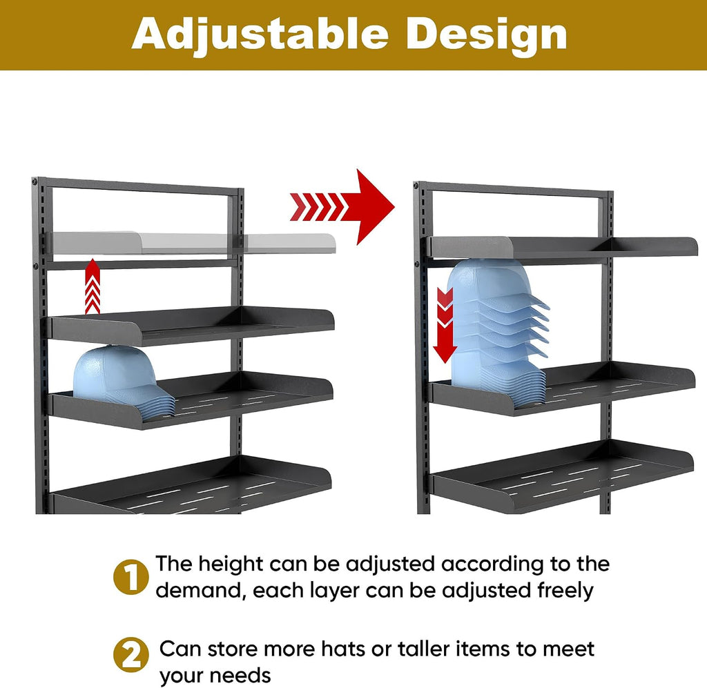 6 Tier Large Hat Rack Stand, Adjustable Baseball Cap Storage Rack with 6 Trays, Can Hold 180 Hats, Suitable for Home Cloakroom and Shopping Mall Display