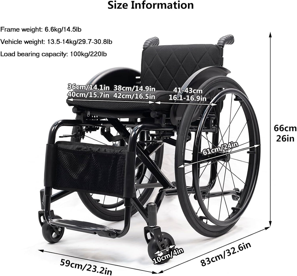 Lightweight All Terrain Sports Wheelchair,Aluminium Wheelchair,Portable Transport Wheelchair,Mute Wheelchair,Handbrakes Quick Release Rear Wheels & Anti-Tip Wheels,for Teenagers,Adults,Seniors(Black,3
