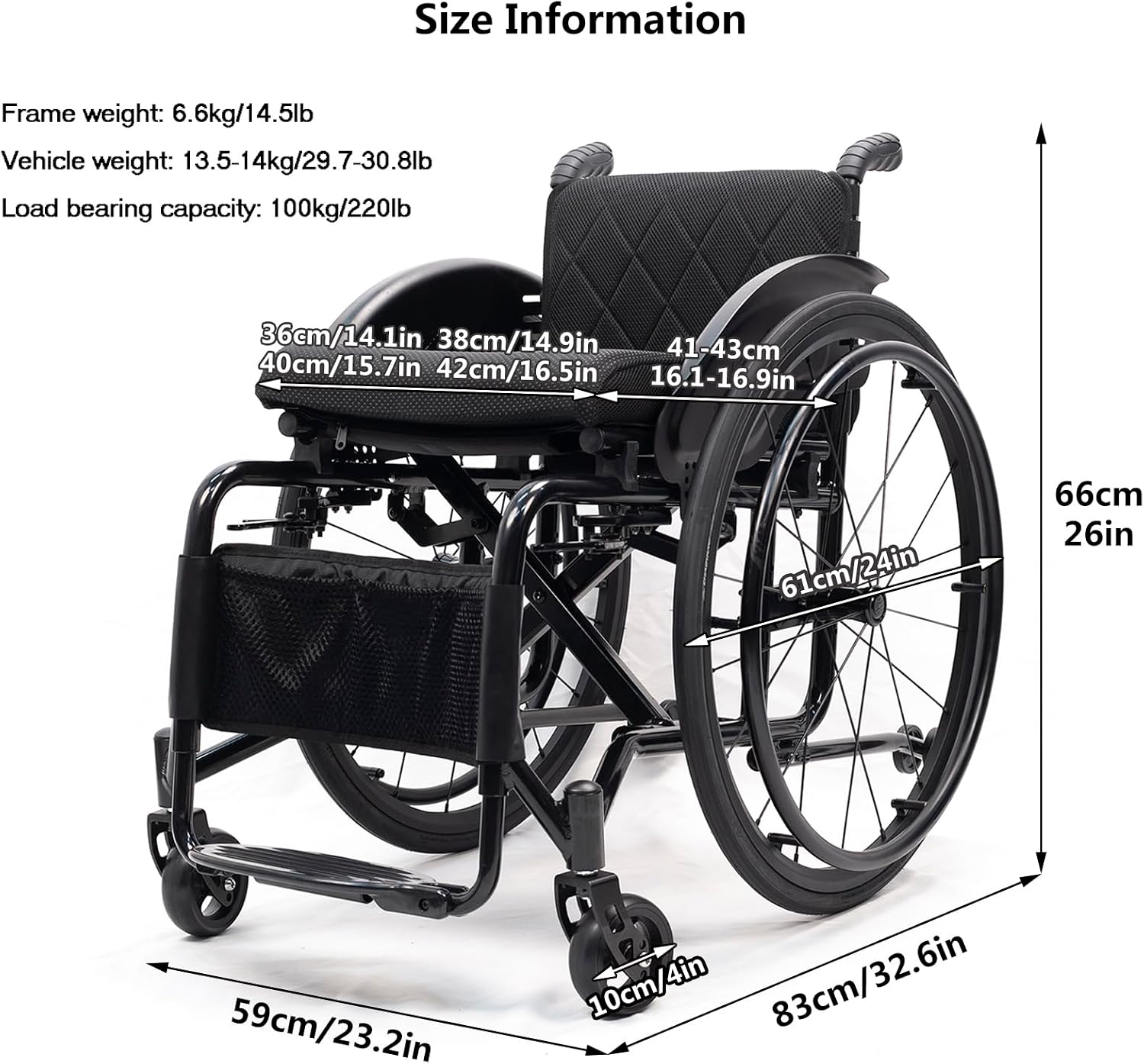 Lightweight All Terrain Sports Wheelchair,Aluminium Wheelchair,Portable Transport Wheelchair,Mute Wheelchair,Handbrakes Quick Release Rear Wheels & Anti-Tip Wheels,for Teenagers,Adults,Seniors(Black,3