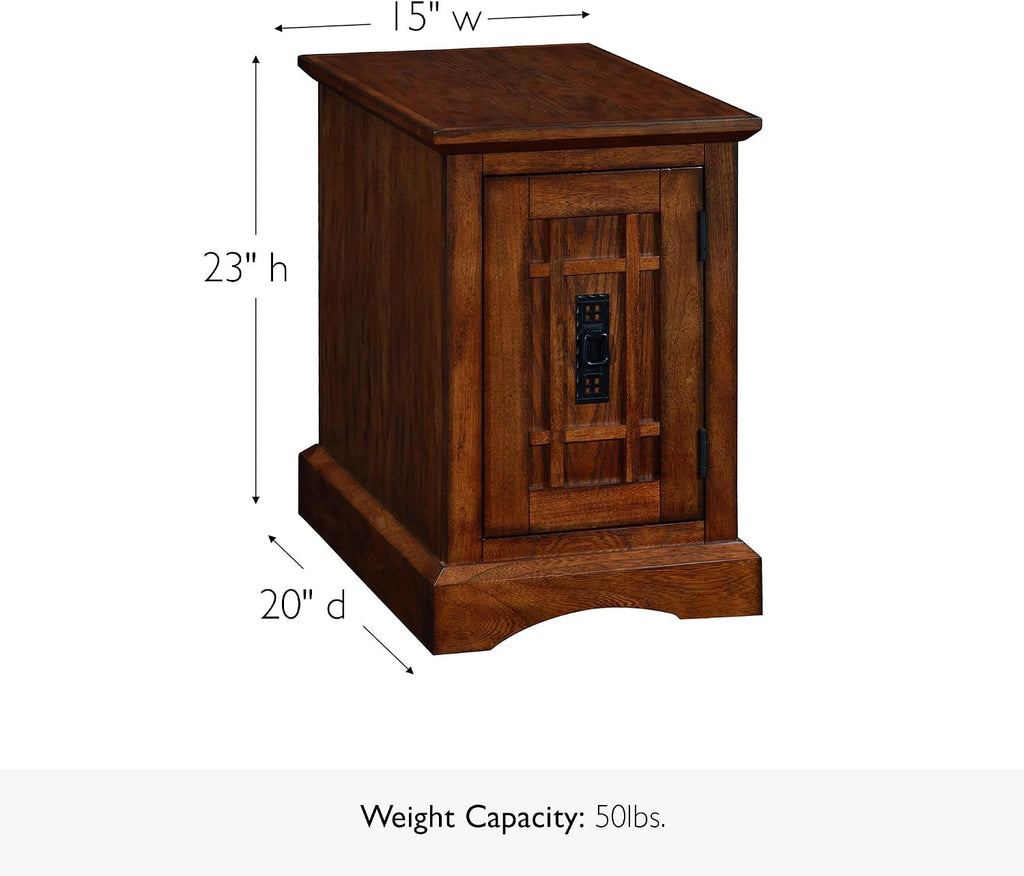 Leick Home Mission Narrow End Table, Solid Wood, with Door, for Living Room and Small Spaces, Mission Oak, 82401