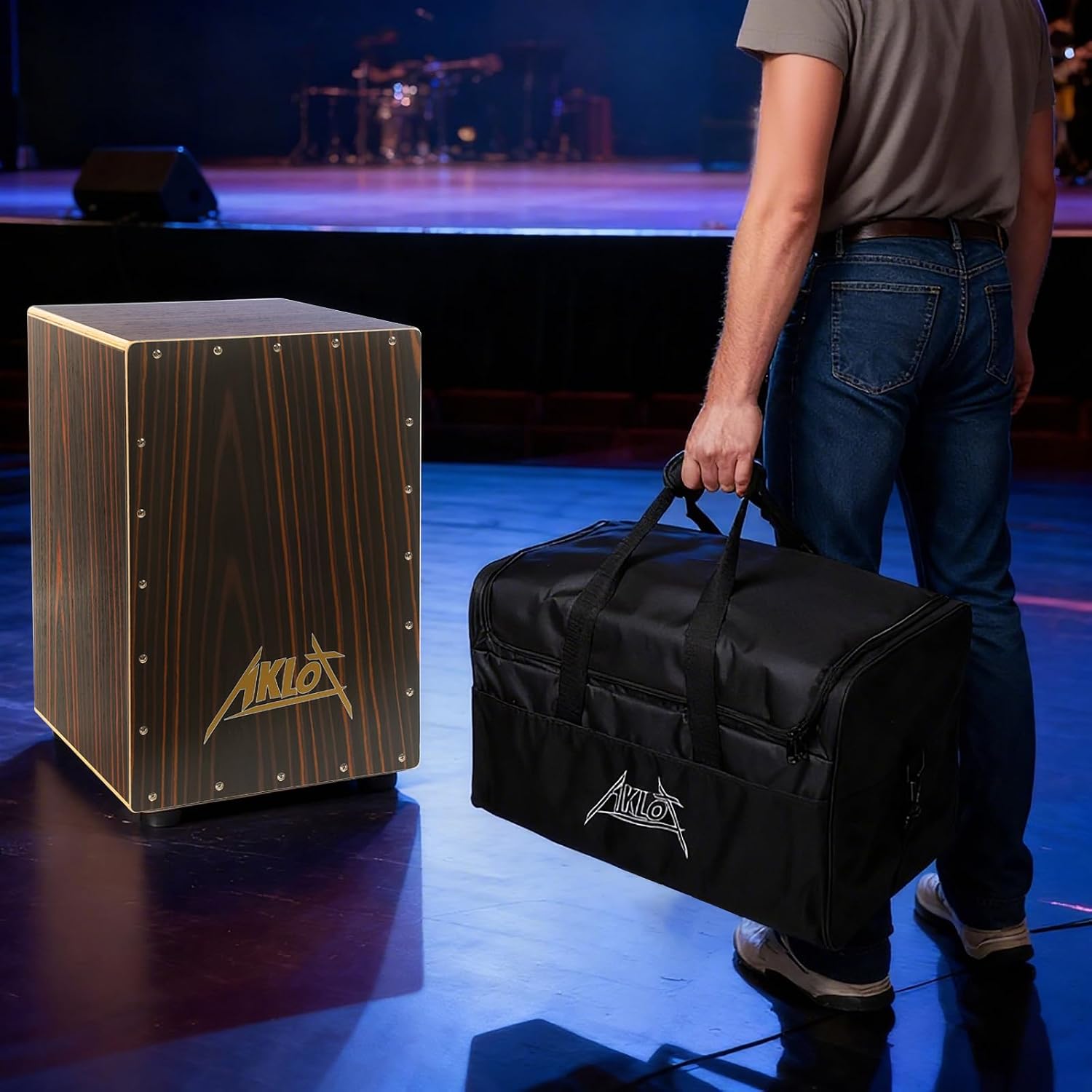 Electric Cajon,AKLOT Ebony African Blackwood 12 * 12 * 18 inch Box Drum Full Size Percussion Pickup Cajons with Snares and Electronics for Amp Above 50W