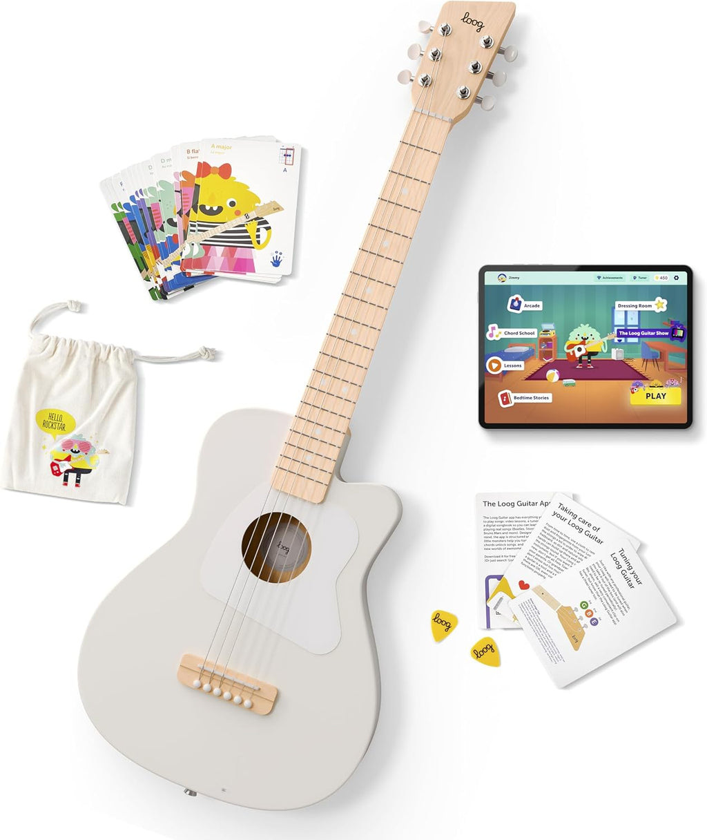 Loog Pro 6 Acoustic kids real guitar for Beginners Compact size Ages 9+ Learning app and Lessons included
