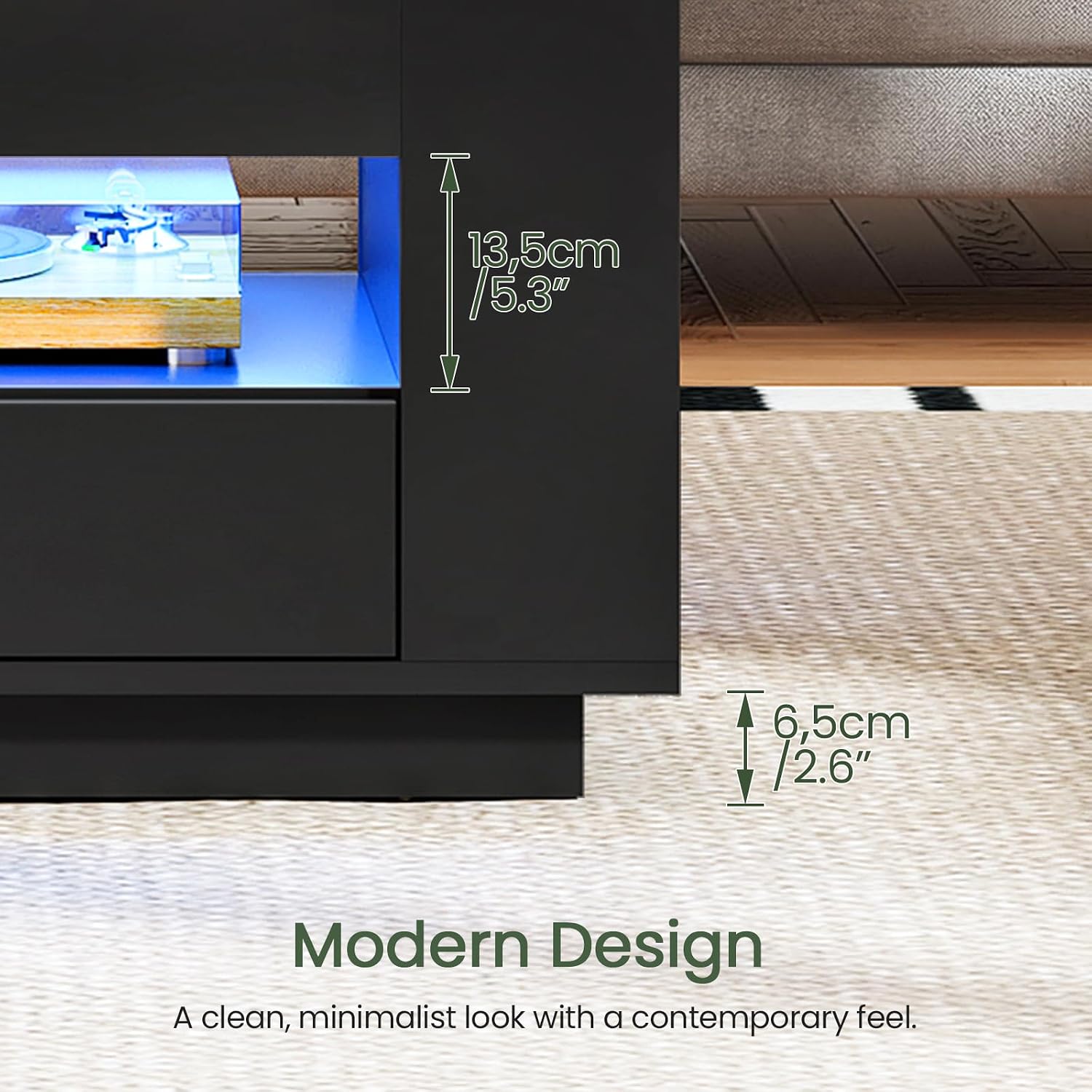 CHOEZON 40-Inch Lift Coffee Table with 2 Drawers, LED Lights and Storage, 4-in-1 Multi-Use Center Table with Floating Base, for Living Room, Black MKF03DBB