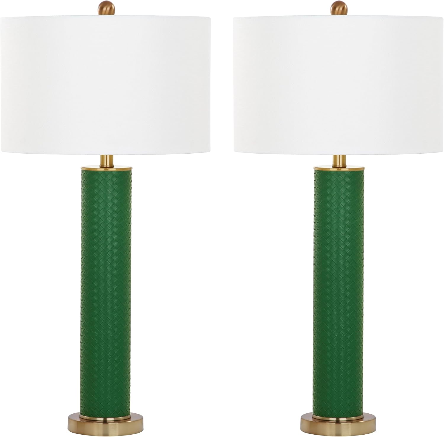 SAFAVIEH Lighting Collection – Set of 2 Ollie Modern Contemporary Dark Green Faux Woven Leather 32-Inch Table Lamps, LED Bulbs Included, Bedroom Living Room Home Office (LIT4404K-SET2)