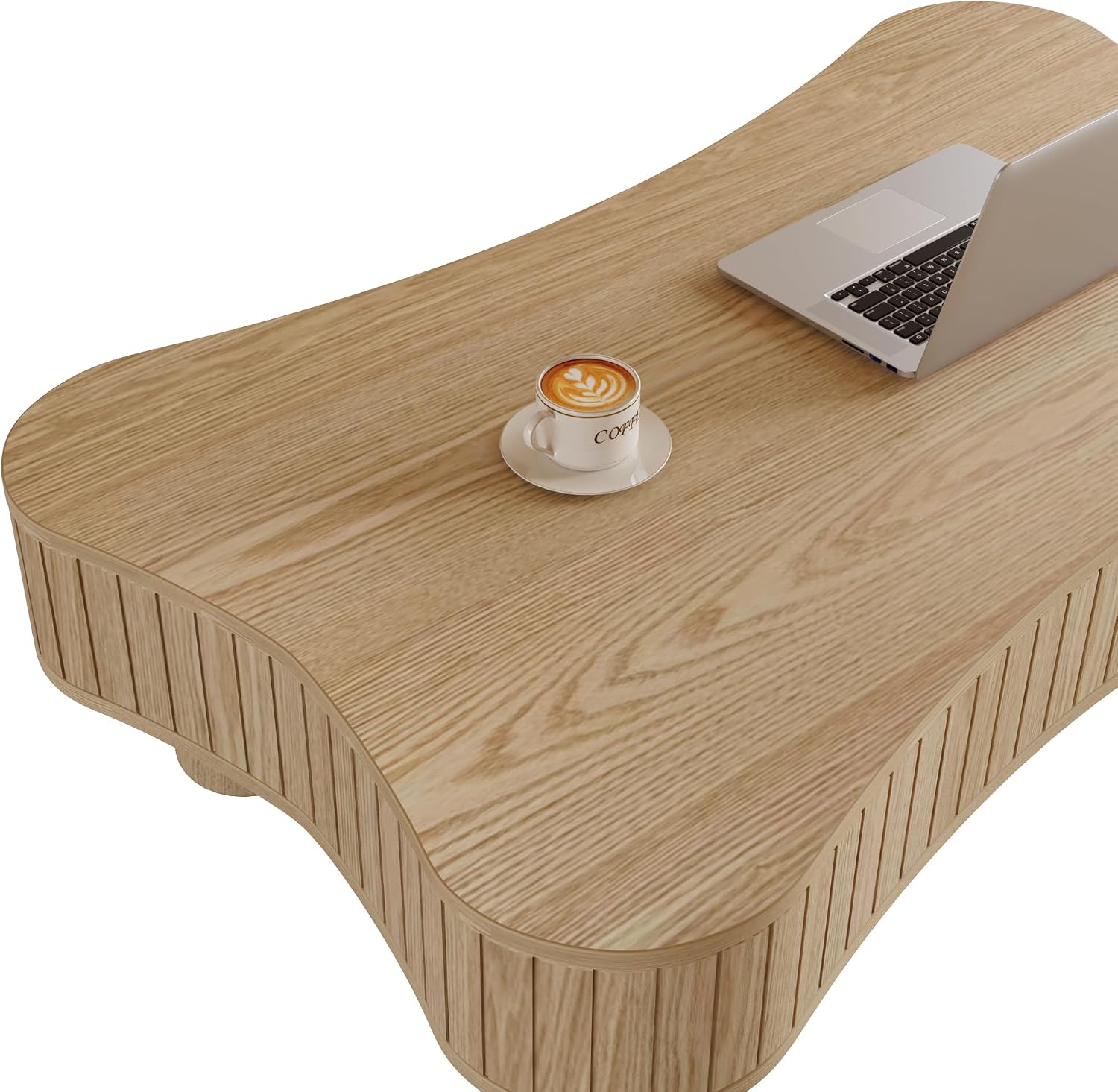 42' Cloud Fluted Lift Top Coffee Table with Hidden & Open Storage, Modern Center Table with Hydraulic Raising Mechanism, Irregular Shape Tea Table with Curved Safety Corners, Natural