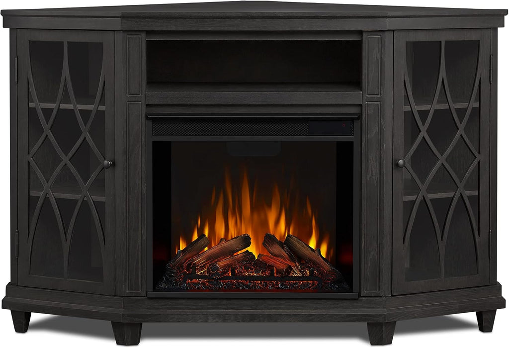 Real Flame Lynette Electric Fireplace TV Stand with Remote Control, Corner Unit, 1500 Watts, Grey (1750E-GRY)